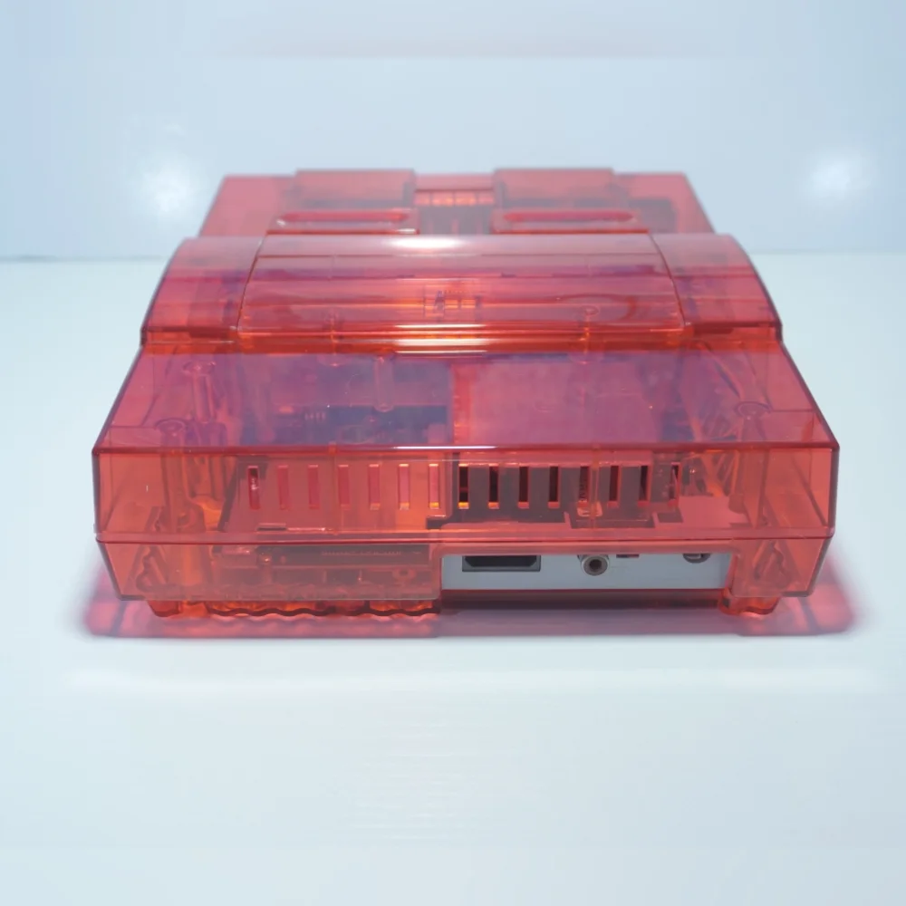Transparent Clear Red Super Nintendo SNES Game Console SNS-001 with Green LED